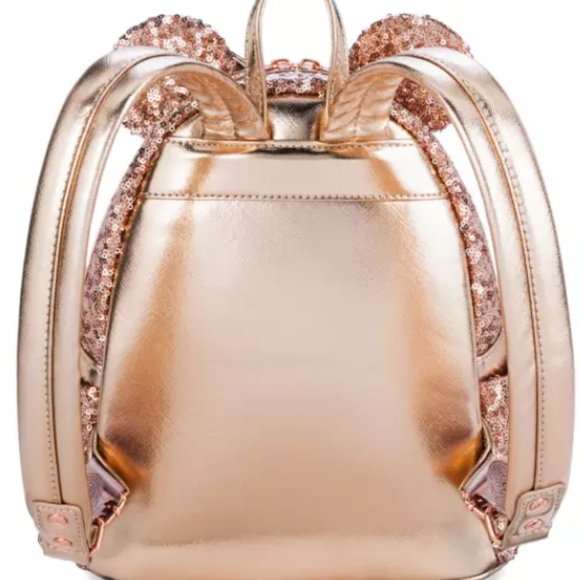 Minnie Mouse Sequin Loungefly Mini Backpack Rose Pink Gold New NWT